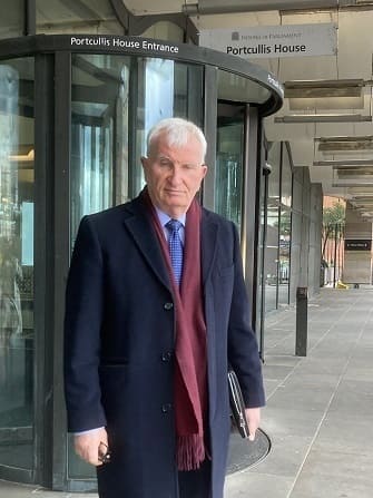 Dr Andrzej M Kotas outside Portcullis House, Houses of Parliament, Westminster, May 2026