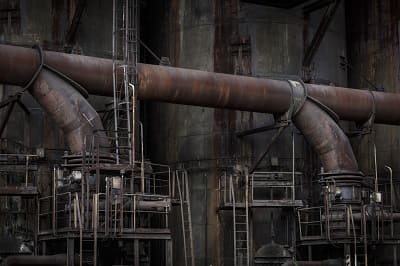 Corroded pipework at an idled European steelworks