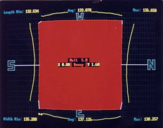 Kelk Accuplan gauge screenshot showing real-time plan view measurement of bar length and width