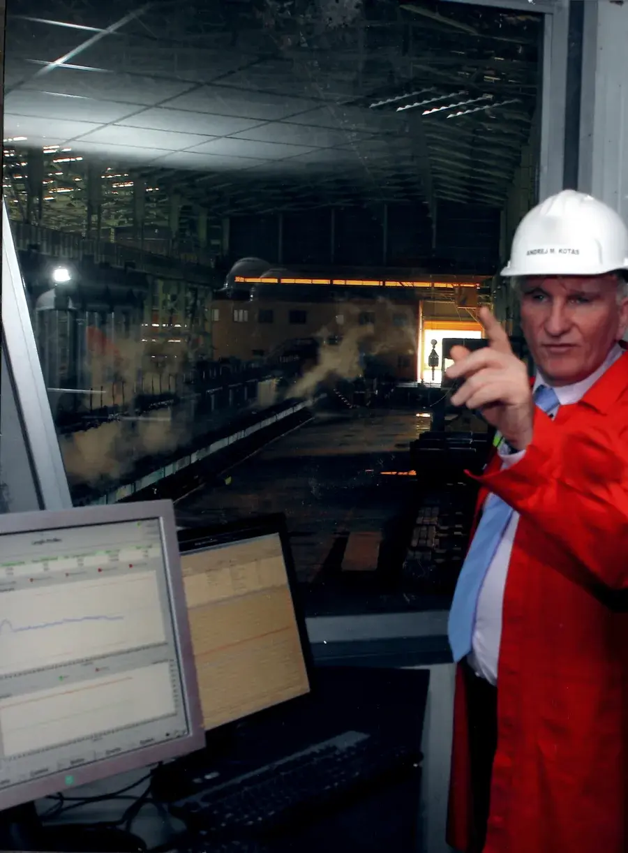 Dr Andrzej M Kotas in a hot strip mill control room, 2011