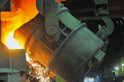 Basic oxygen furnace pouring molten steel